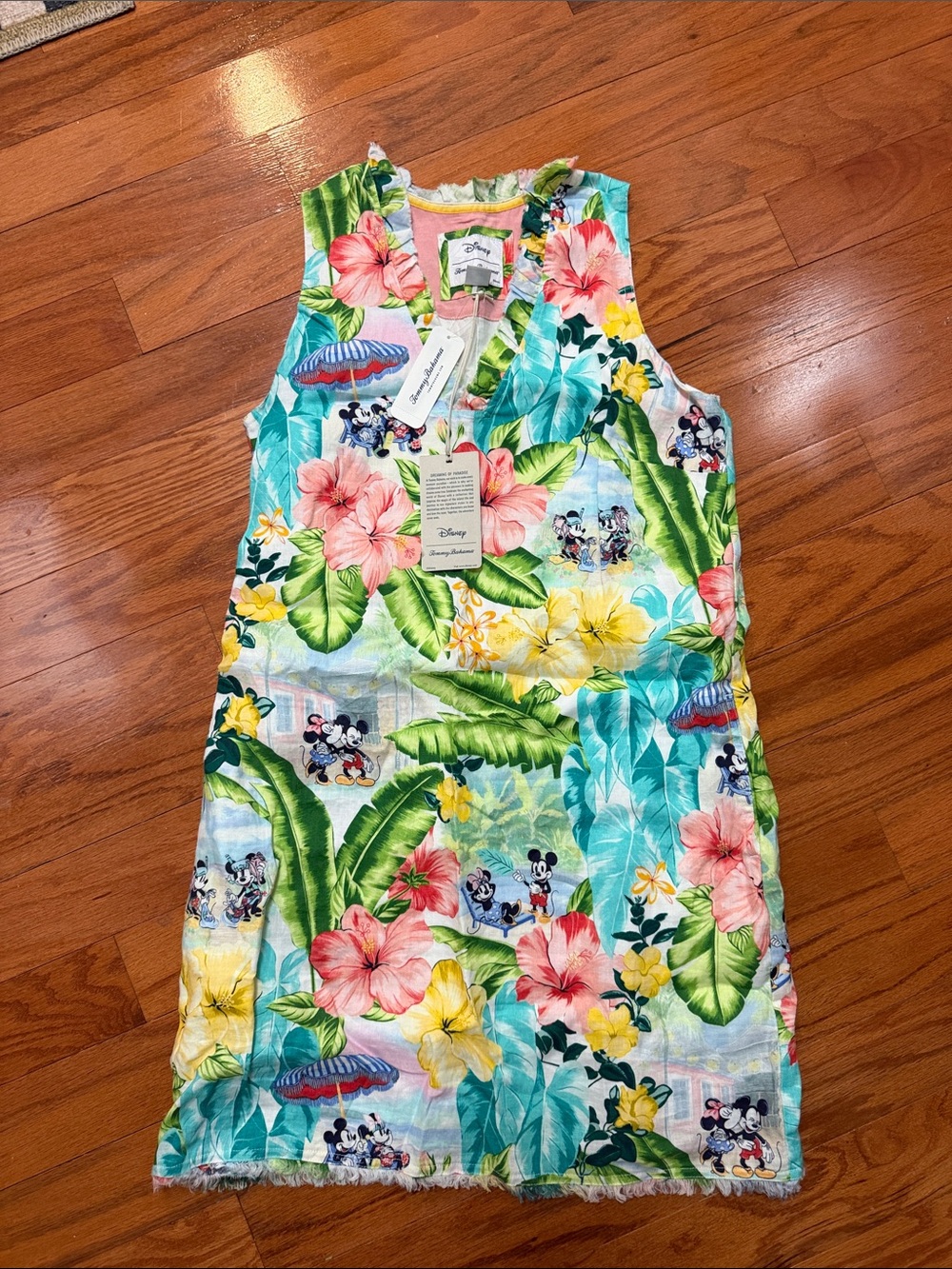 Disney x Tommy Bahama Tropical linen dress in Green, Pink, Coral